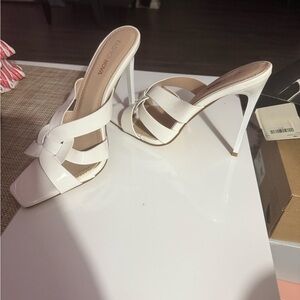 Fashion Nova Cream Strappy Heels